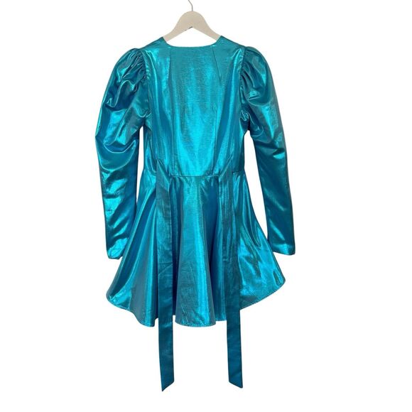 Rotate Birger Christensen Emma Belted Mini Cocktail Dress Club Metallic Blue US2 - Picture 4 of 16